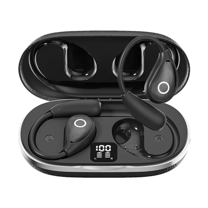 144 Languages Translator Bluetooth-compatible Earphones Open Ear AI Translation Earbuds with Leather Coated Charging Case - Black