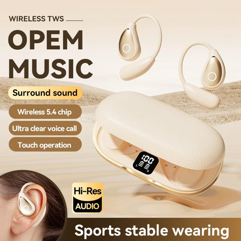 144 Languages Translator Bluetooth-compatible Earphones Open Ear AI Translation Earbuds with Leather Coated Charging Case - Black