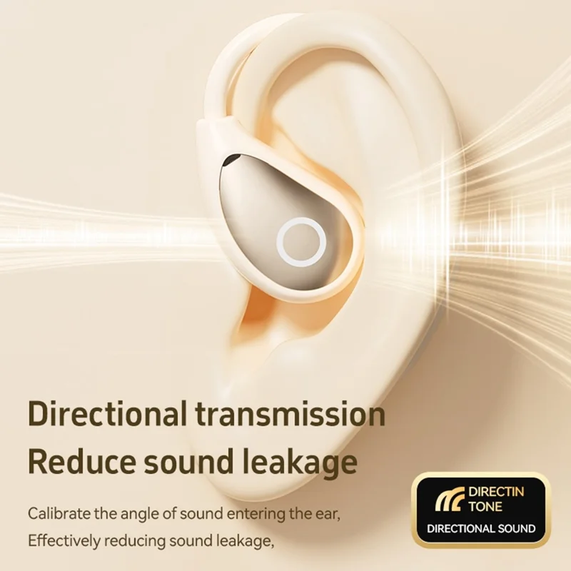 Open Ear Wireless Earbuds Noise Reduction Bluetooth-compatible Headphones with Leather Coated Charging Case - Nude