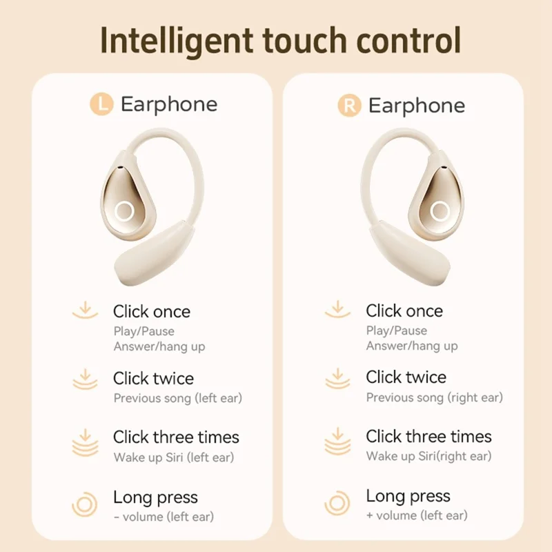 Open Ear Wireless Earbuds Noise Reduction Bluetooth-compatible Headphones with Leather Coated Charging Case - Nude