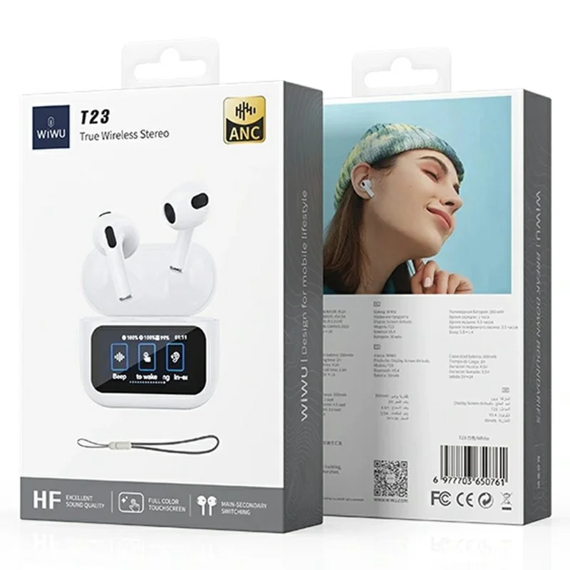 Auriculares Bluetooth WIWU T23 con Doble Canal, Detección Intrauricular y Control Táctil para Música