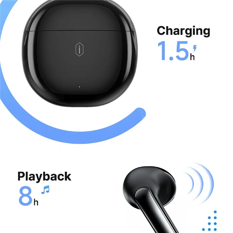 WIWU T31 ENC Wireless Bluetooth-Compatible Earphones 4 Mic Noise Cancellation Waterproof Music Headsets - Black