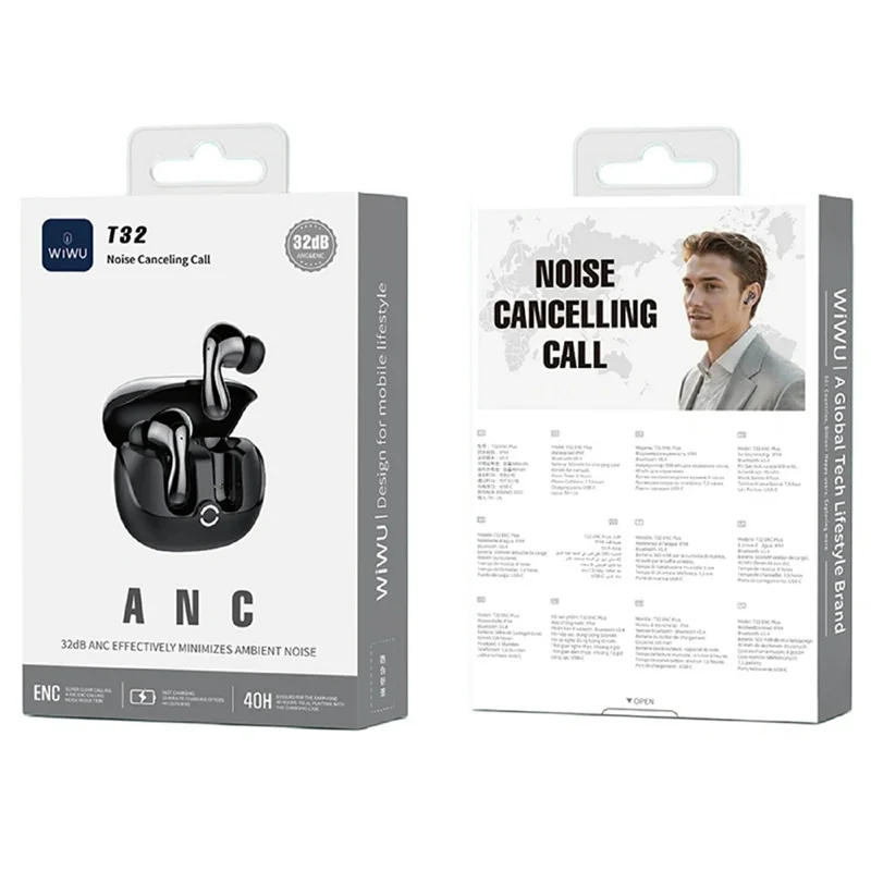 WIWU T32 ENC Plus Noise Cancelling Wireless Music Earbuds IPX4 Waterproof Bluetooth-compatible Headphones