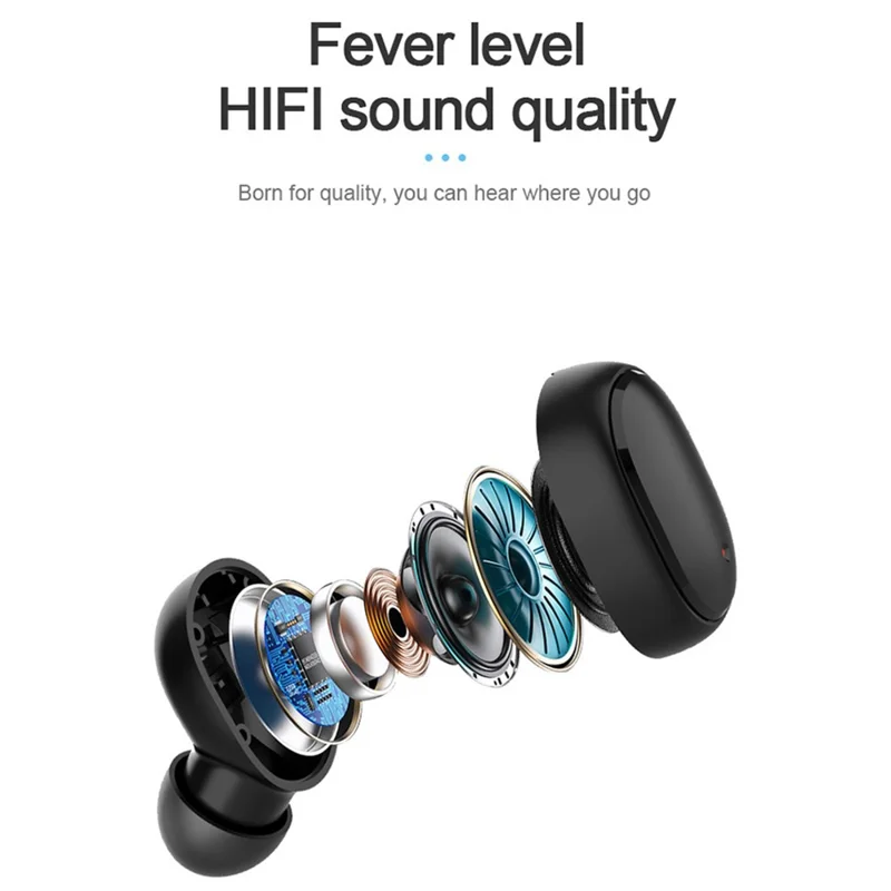 A6S PRO TWS Wireless Earbuds HiFi Sound Noise Reduction Bluetooth-Compatible Earphones - Black