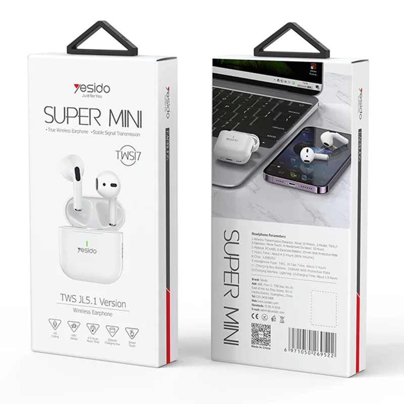 YESIDO TWS17 Écouteurs sans fil Bluetooth Mini Semi In-Ear pour Musique