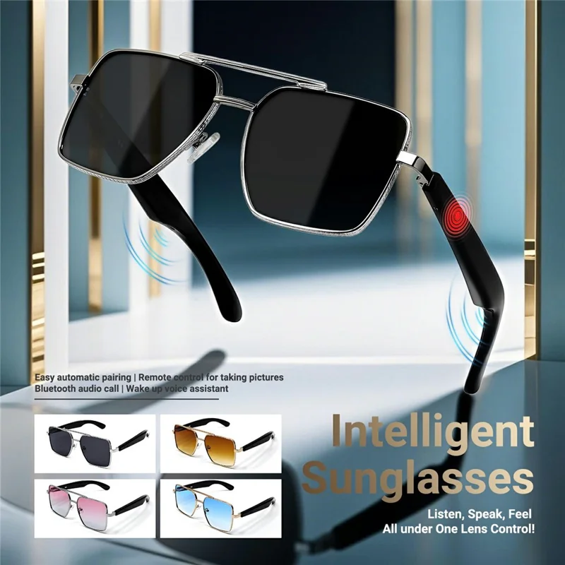 GT-30 Gafas Inteligentes de Traducción por IA con Audio HD, Música Bluetooth, Llamadas y Protección UV - Plata+Gris