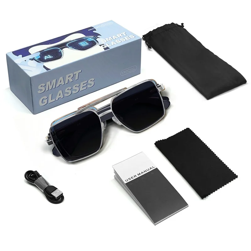 GT-30 Gafas Inteligentes de Traducción por IA con Audio HD, Música Bluetooth, Llamadas y Protección UV - Plata+Gris