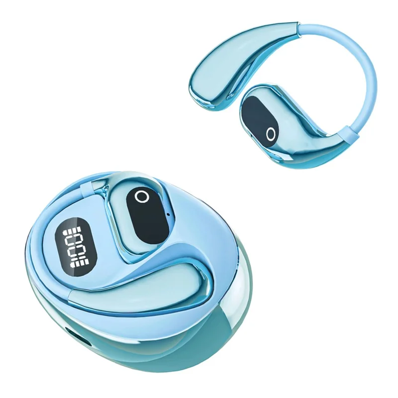 BT 5.4 Mini Sport Earbuds Smart Digital Display Wireless Earhooks Headphones for Running / Workout - Blue