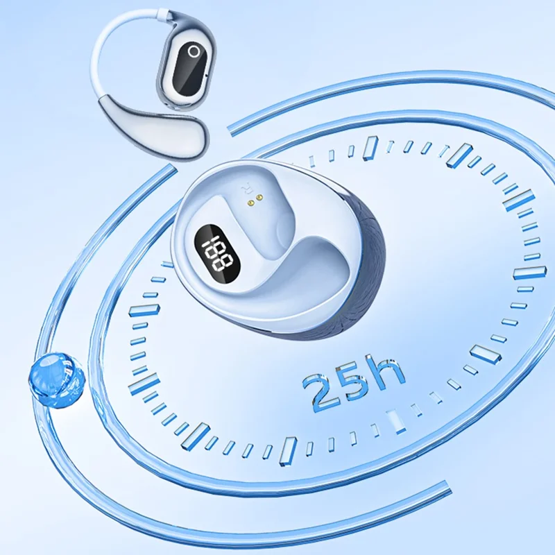 BT 5.4 Mini TWS Earbuds Smart Digital Display Earhook Wireless Sports Headset AI Translation Headphones - Blue