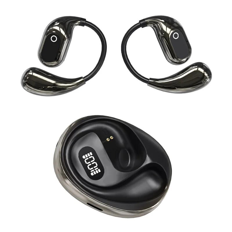 BT 5.4 Mini TWS Earbuds Smart Digital Display Earhook Wireless Sports Headset AI Translation Headphones - Black