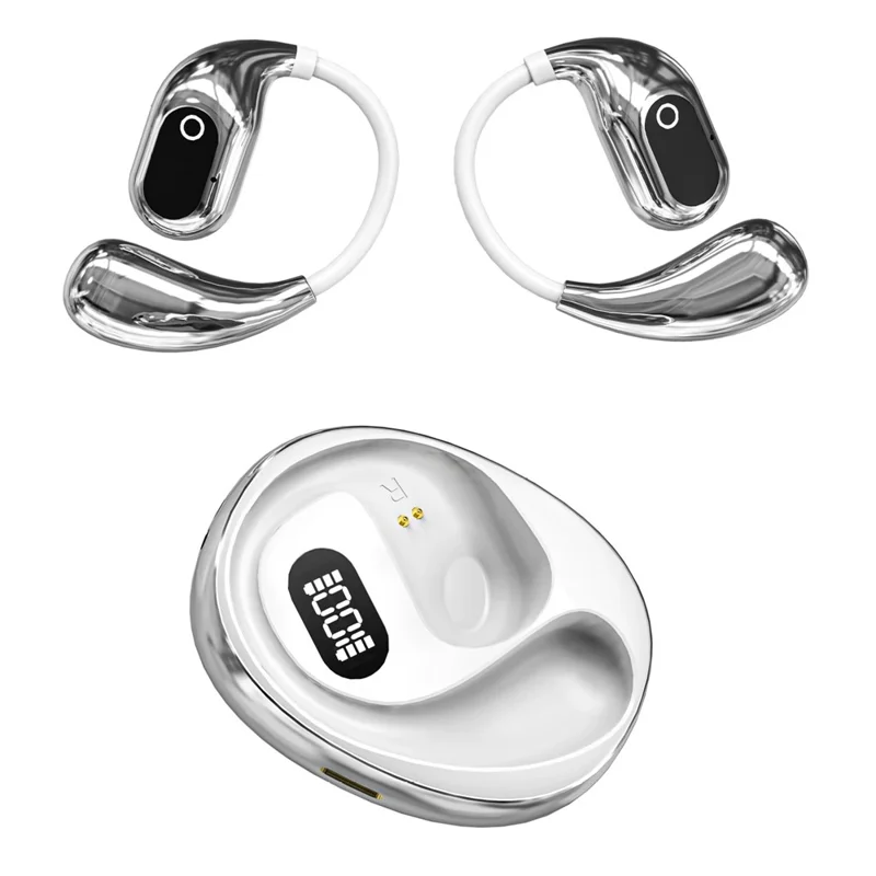 Écouteurs intra-auriculaires TWS mini Bluetooth 5.4 Affichage numérique intelligent Crochet d'oreille Casque sans fil de sport Casque de traduction IA - Blanc
