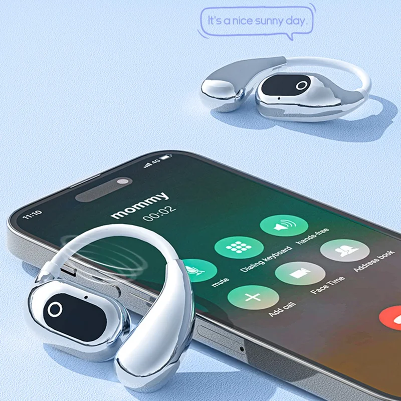 Écouteurs intra-auriculaires TWS mini Bluetooth 5.4 Affichage numérique intelligent Crochet d'oreille Casque sans fil de sport Casque de traduction IA - Blanc
