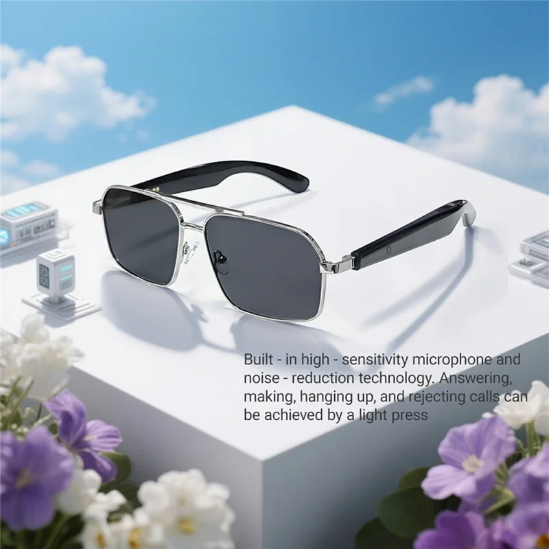 Óculos de Sol de Proteção UV400 GT-31 Compatíveis com Música Bluetooth HD, Chamadas e Tradução Inteligente - Prata+Cinza