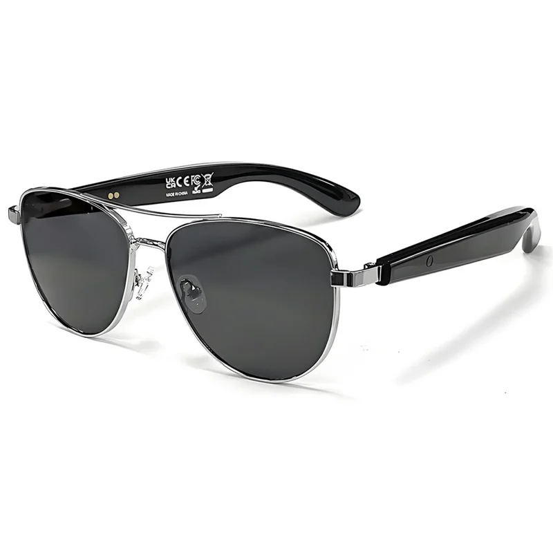 GT-32 Bluetooth-compatible Music Eyeglasses AI Translation Smart Glasses UV Protection Sunglasses - Silver+Grey