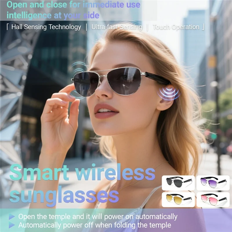 GT-32 Bluetooth-compatible Music Eyeglasses AI Translation Smart Glasses UV Protection Sunglasses - Silver+Grey