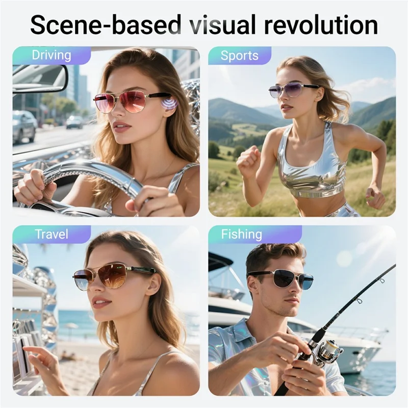 GT-32 Bluetooth-compatible Music Eyeglasses AI Translation Smart Glasses UV Protection Sunglasses - Silver+Grey