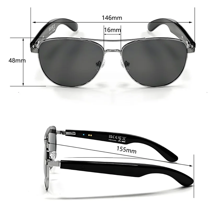 GT-32 Bluetooth-compatible Music Eyeglasses AI Translation Smart Glasses UV Protection Sunglasses - Silver+Grey