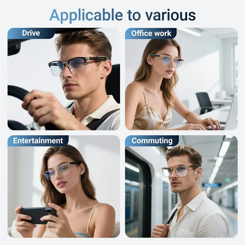 GT-33 Lunettes intelligentes de traduction AI Anti-lumière bleue avec support Bluetooth pour musique et appels - Or + Fauve