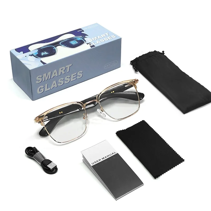 GT-33 Lunettes intelligentes de traduction AI Anti-lumière bleue avec support Bluetooth pour musique et appels - Or + Fauve