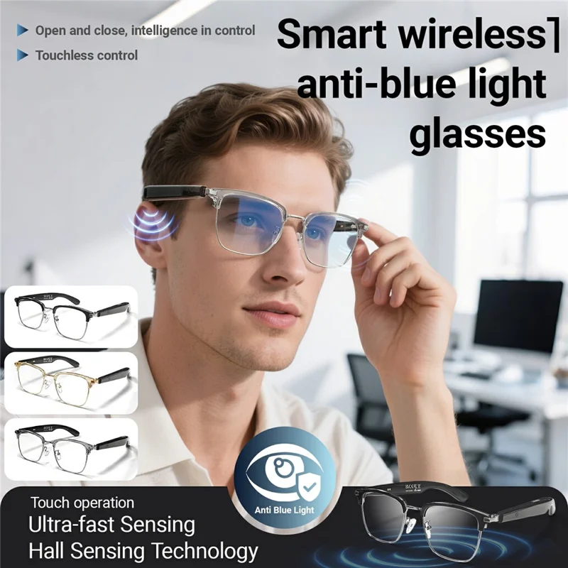 GT-33 AI Translation Smart Glasses Anti Blue Light Eyeglasses Support Bluetooth-compatible Music / Call - Silver+Black