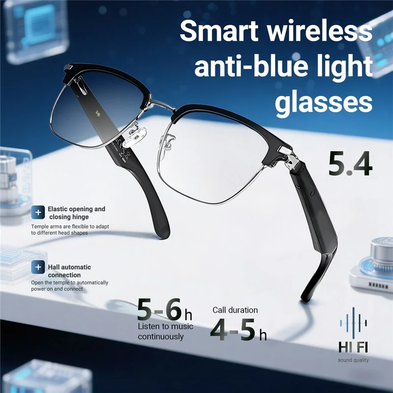 GT-33 AI Translation Smart Glasses Anti Blue Light Eyeglasses Support Bluetooth-compatible Music / Call - Silver+Black
