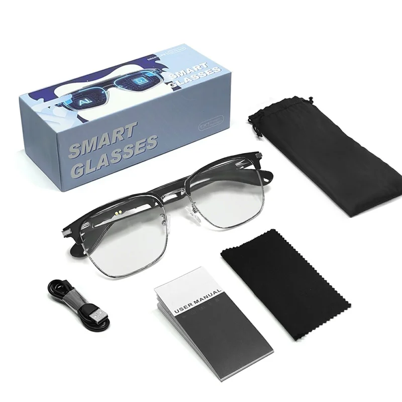 GT-33 AI Translation Smart Glasses Anti Blue Light Eyeglasses Support Bluetooth-compatible Music / Call - Silver+Black