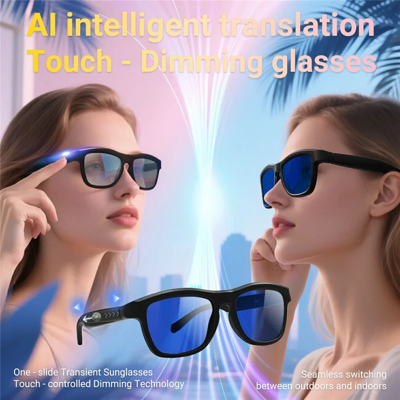 GV-90 AI Translation Smart Glasses Touch Color Changing Lens HD Audio Bluetooth-compatible Music Eyeglasses - Red