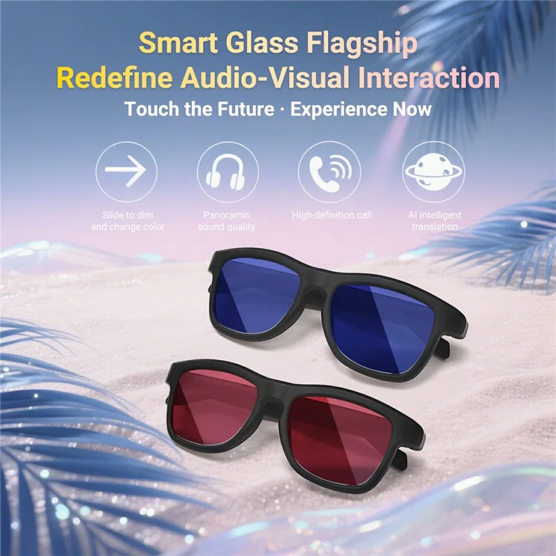 GV-90 AI Translation Smart Glasses Touch Color Changing Lens HD Audio Bluetooth-compatible Music Eyeglasses - Red