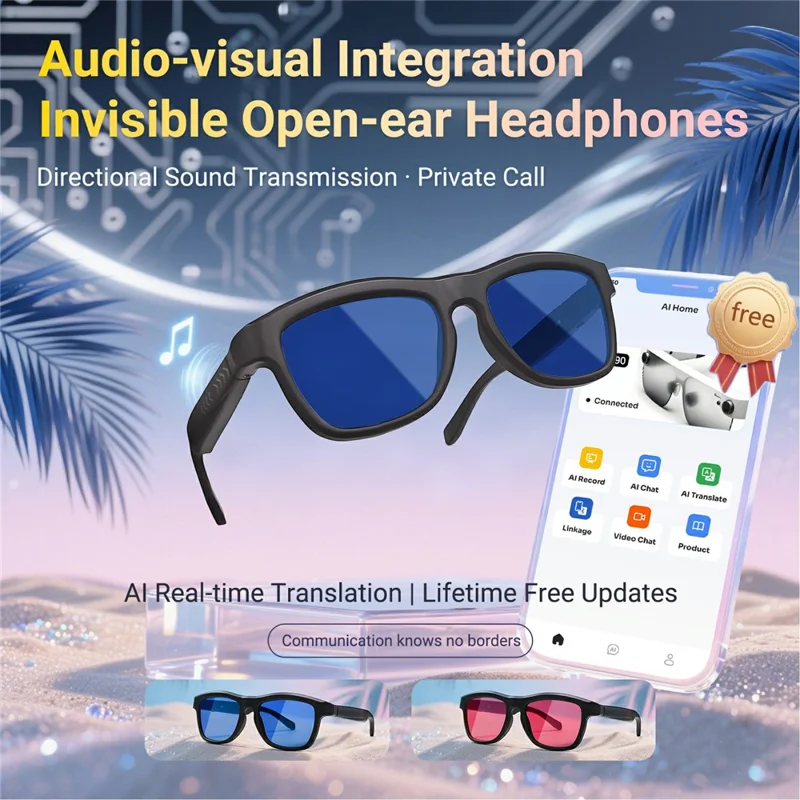 GV-90 AI Translation Smart Glasses Touch Color Changing Lens HD Audio Bluetooth-compatible Music Eyeglasses - Red