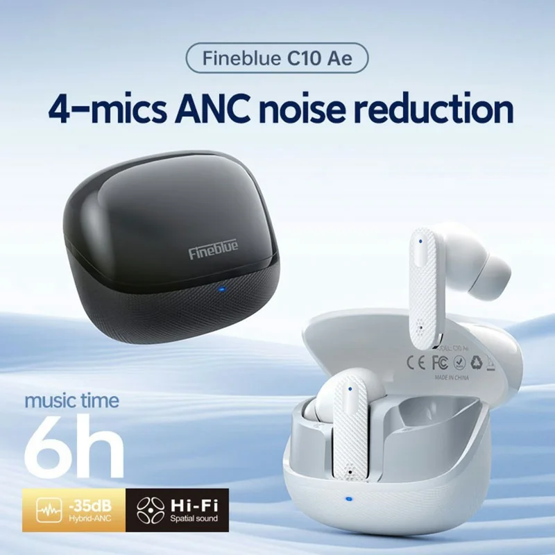 FINEBLUE Wireless Stereo TWS Earphones Dual Mic ANC Noise Cancellation Bluetooth-Compatible Headsets - White