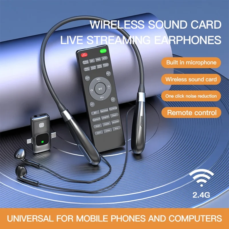 Micrófono de cuello inalámbrico E8 para transmisión en vivo, chat de voz de juegos, auriculares para exteriores con tarjeta de sonido integrada