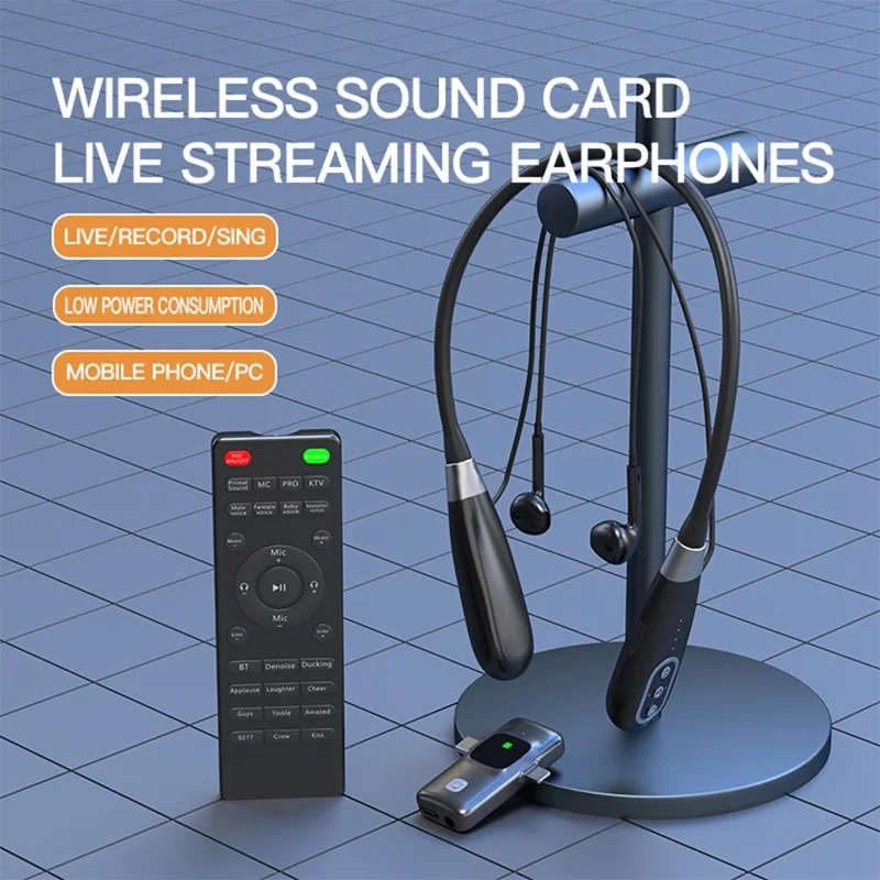 Micrófono de cuello inalámbrico E8 para transmisión en vivo, chat de voz de juegos, auriculares para exteriores con tarjeta de sonido integrada