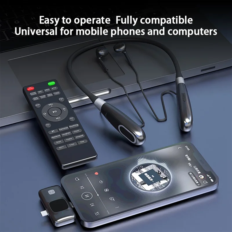 Micrófono de cuello inalámbrico E8 para transmisión en vivo, chat de voz de juegos, auriculares para exteriores con tarjeta de sonido integrada