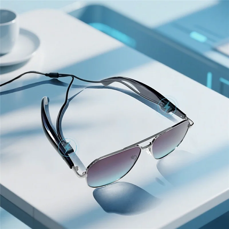 GY100 AI Translation Wireless Eyeglasses Touch Control HD Audio Bluetooth-compatible Smart Glasses - Silver Frame+Grey Lens