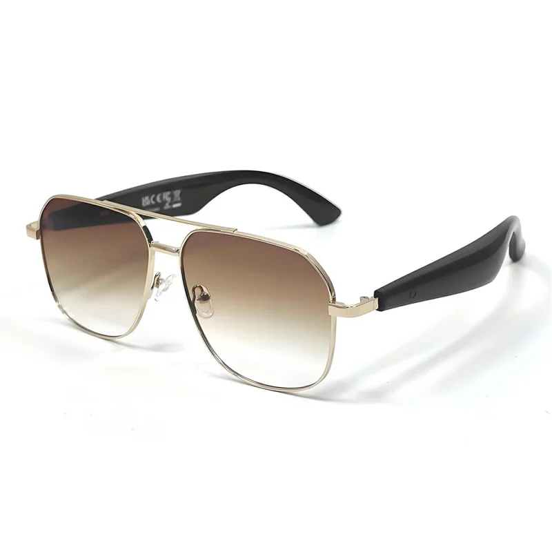 GY100 AI Translation Wireless Eyeglasses Touch Control HD Audio Bluetooth-compatible Smart Glasses - Gold Frame+Tan Lens