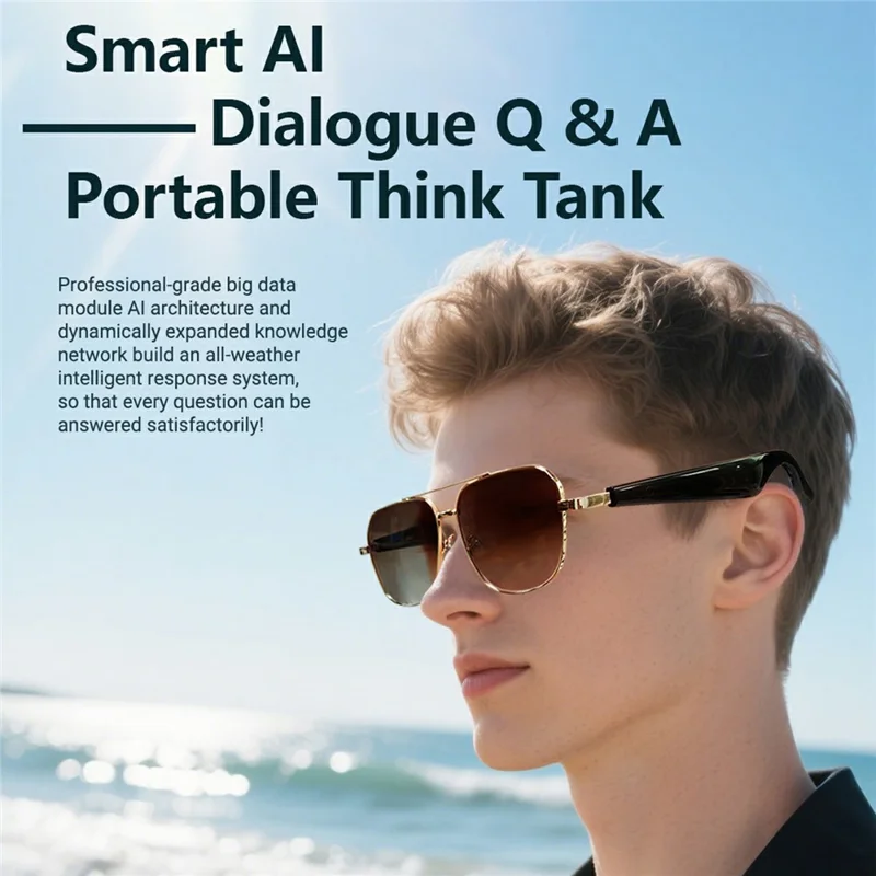 GY100 AI Translation Wireless Eyeglasses Touch Control HD Audio Bluetooth-compatible Smart Glasses - Gold Frame+Tan Lens