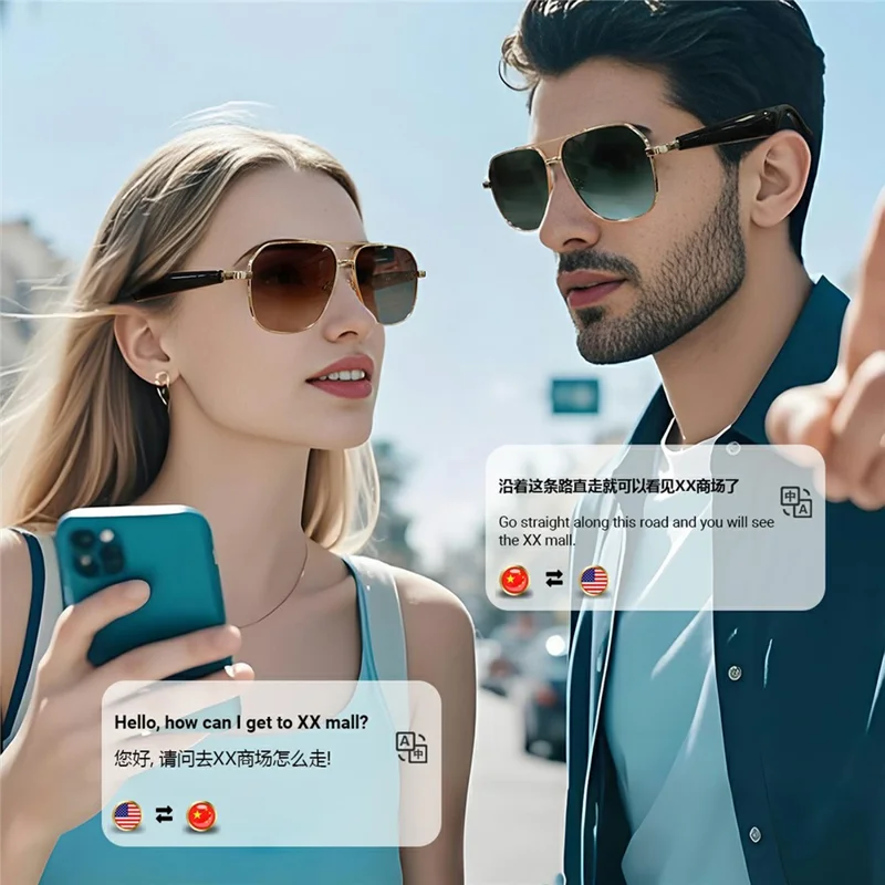 GY100 AI Translation Wireless Eyeglasses Touch Control HD Audio Bluetooth-compatible Smart Glasses - Gold Frame+Tan Lens