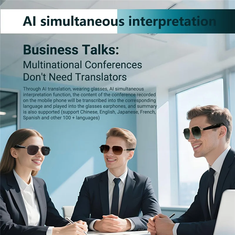 GY100 AI Translation Wireless Eyeglasses Touch Control HD Audio Bluetooth-compatible Smart Glasses - Gold Frame+Tan Lens