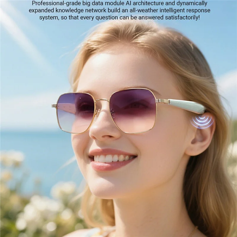 Gafas de sol inteligentes GY200 compatibles con Bluetooth, música, llamadas, IA y traducción, con protección UV para exteriores - Montura plateada + Lente gris