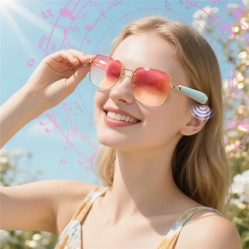 Gafas de sol inteligentes GY200 compatibles con Bluetooth, música, llamadas, IA y traducción, con protección UV para exteriores - Montura plateada + Lente gris