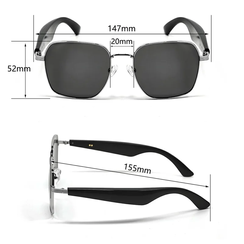 Gafas de sol inteligentes GY200 compatibles con Bluetooth, música, llamadas, IA y traducción, con protección UV para exteriores - Montura plateada + Lente gris
