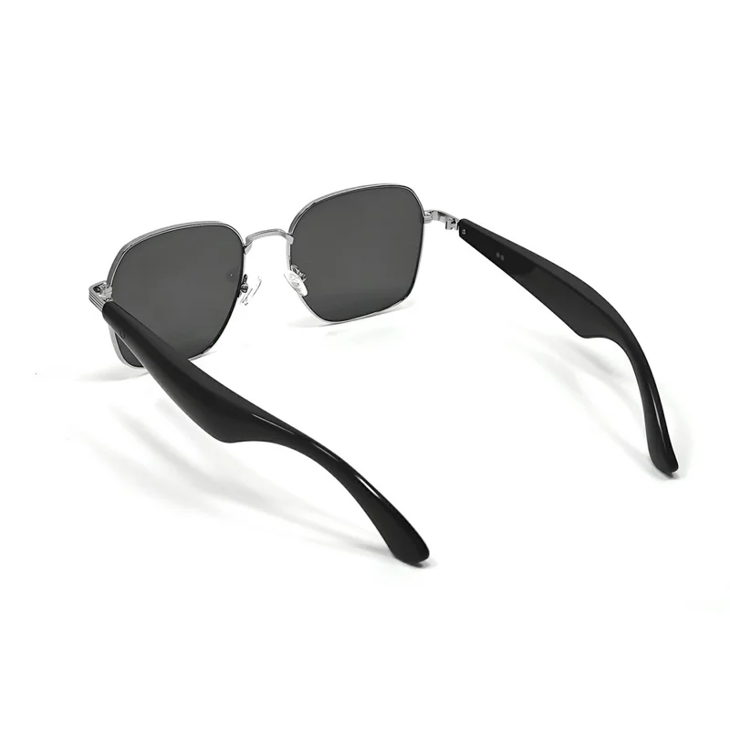 Gafas de sol inteligentes GY200 compatibles con Bluetooth, música, llamadas, IA y traducción, con protección UV para exteriores - Montura plateada + Lente gris