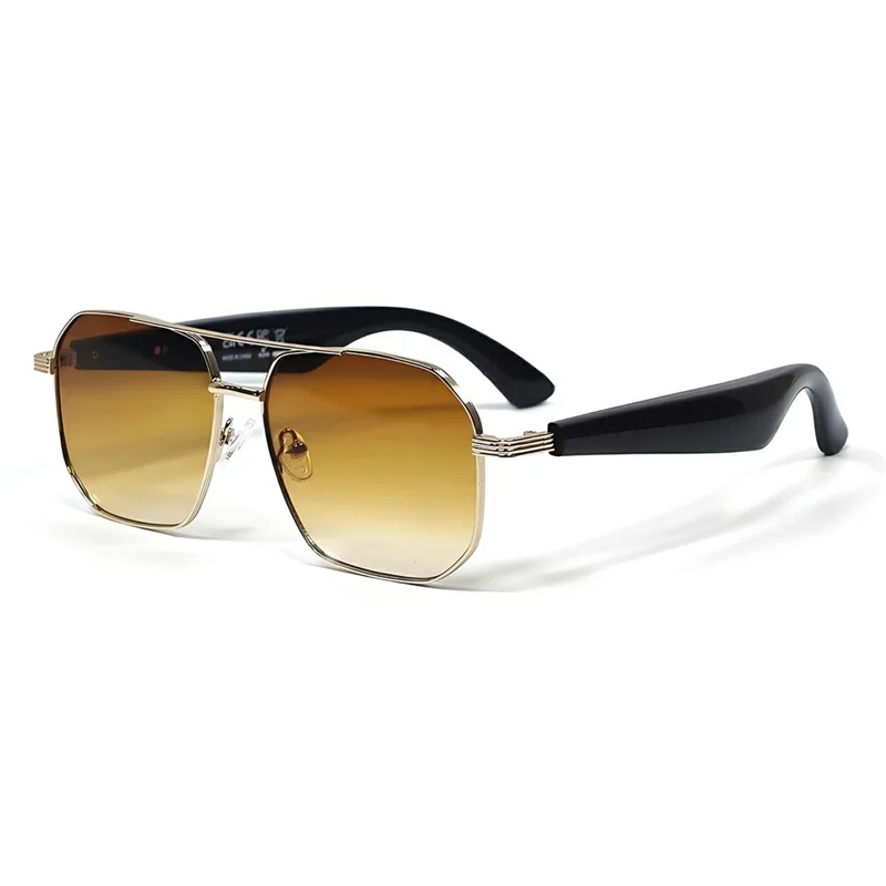 Gafas inteligentes de traducción GY300 AI Auriculares inalámbricos compatibles con Bluetooth Gafas de sol deportivas antirrayos UV - Montura dorada + Lente marrón