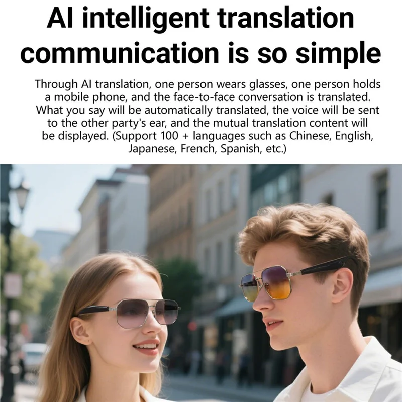 Gafas inteligentes de traducción GY300 AI Auriculares inalámbricos compatibles con Bluetooth Gafas de sol deportivas antirrayos UV - Montura dorada + Lente marrón