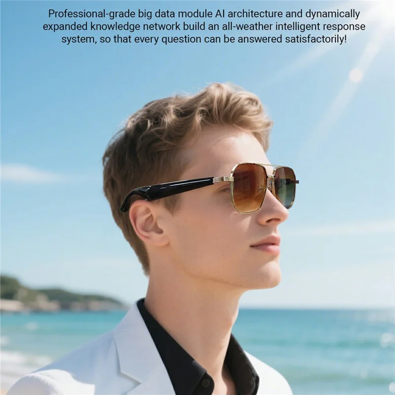 Gafas inteligentes de traducción GY300 AI Auriculares inalámbricos compatibles con Bluetooth Gafas de sol deportivas antirrayos UV - Montura dorada + Lente marrón