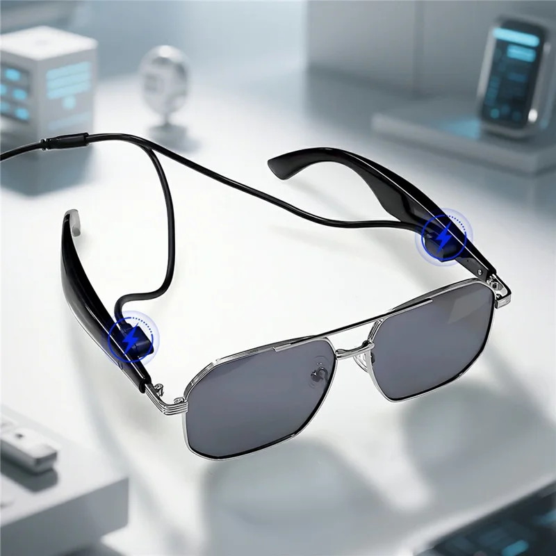 Gafas inteligentes de traducción GY300 AI Auriculares inalámbricos compatibles con Bluetooth Gafas de sol deportivas antirrayos UV - Montura dorada + Lente marrón