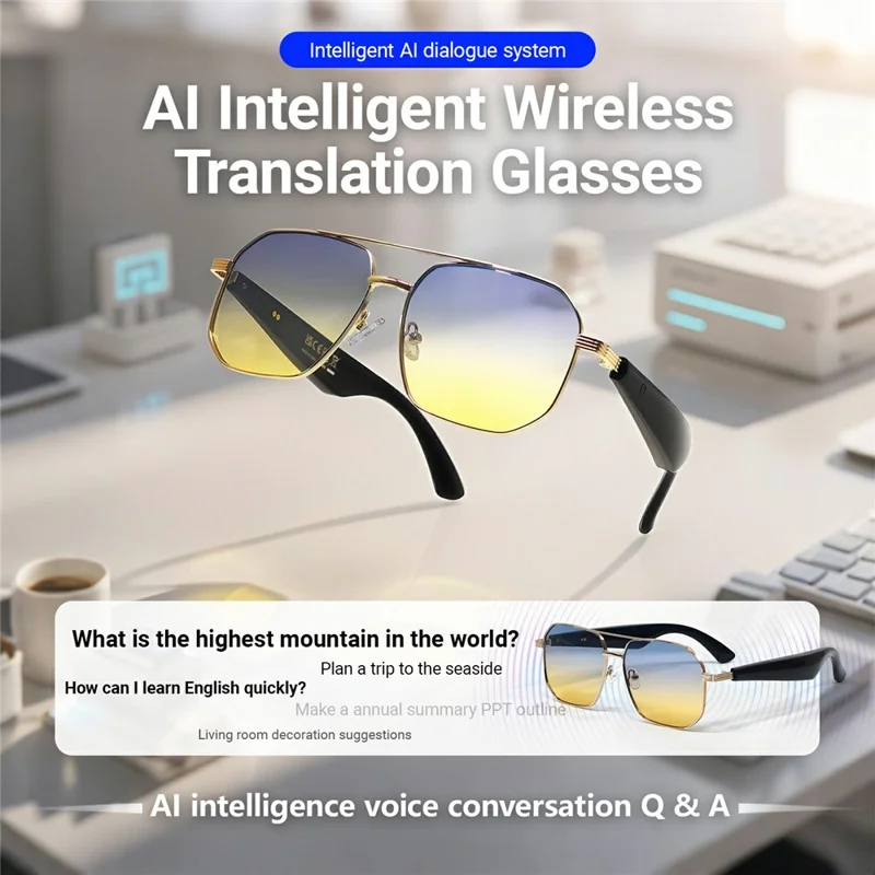 Gafas inteligentes de traducción GY300 AI Auriculares inalámbricos compatibles con Bluetooth Gafas de sol deportivas antirrayos UV - Montura dorada + Lente marrón