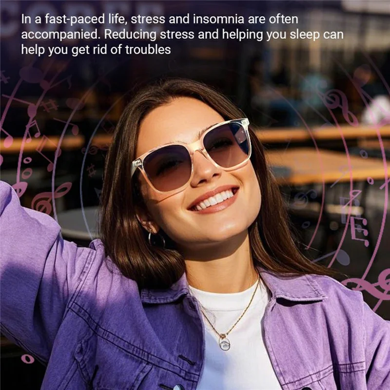 GY500 Gafas Inteligentes de Traducción con Control Táctil AI, Gafas de Sol Anti UV, Auriculares Bluetooth Compatibles - Montura Transparente + Lente Púrpura Degradada