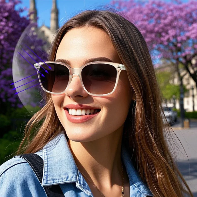 GY500 Gafas Inteligentes de Traducción con Control Táctil AI, Gafas de Sol Anti UV, Auriculares Bluetooth Compatibles - Montura Transparente + Lente Púrpura Degradada