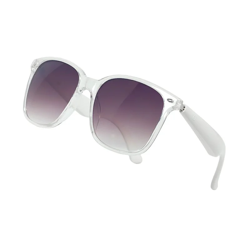 GY500 Gafas Inteligentes de Traducción con Control Táctil AI, Gafas de Sol Anti UV, Auriculares Bluetooth Compatibles - Montura Transparente + Lente Púrpura Degradada